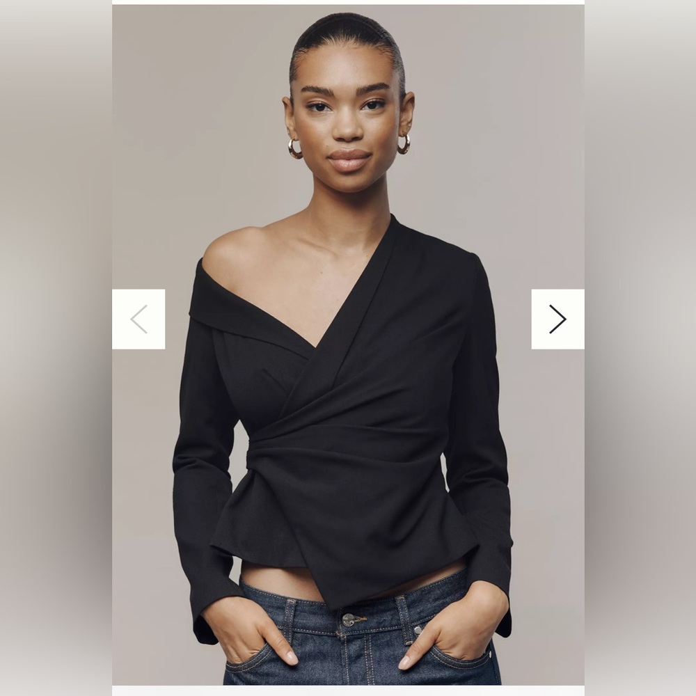 Anthropologie Elodie The Label Mercer Black Long Sleeve Asymmetrical Top Xs $128